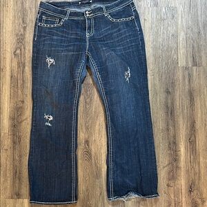 Vigoss Dark Blue Distressed Bootcut Leg Jeans